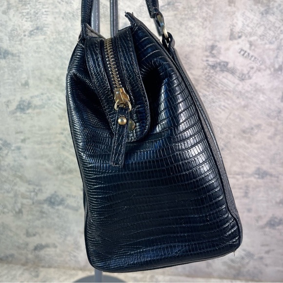 Brahmin black reptile embossed leather satchel bag - Picture 3 of 14